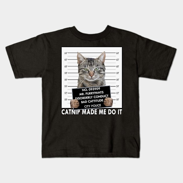 Catnip Made Me Do It Funny Cat Kids T-Shirt by Hobbs Text Art